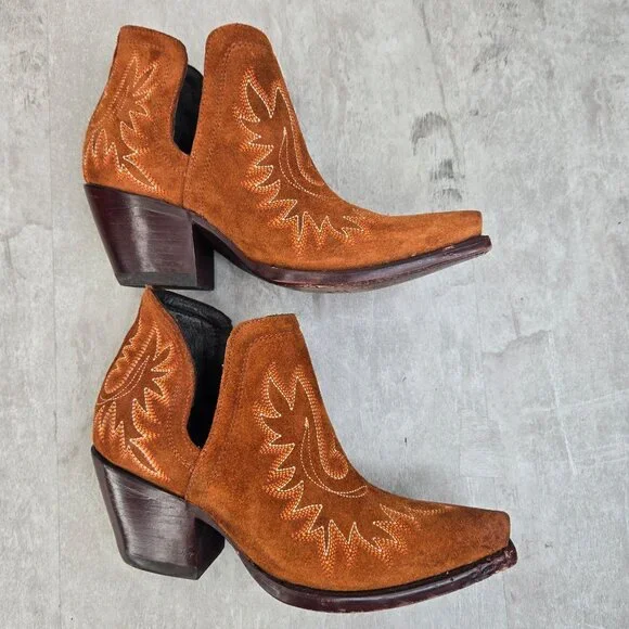 Ariat Western Booties 8.5 Brown Suede Embroidered Pointed Toe Cowgirl Ankle Boot - Picture 5 of 12